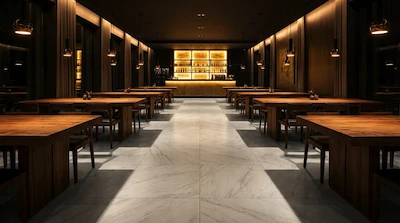 Зал ресторана с керамогранитом